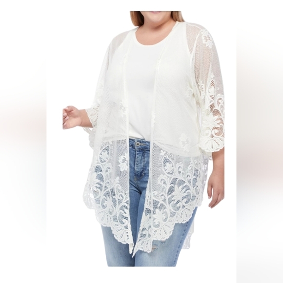 Eyeshadow NWT 2X Ivory Elegant lace Kimono 3/4 sleeve - Picture 2 of 14